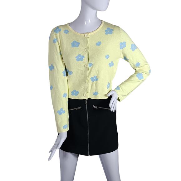 Le Lis Ester Perfect Sweater Top Size Small Button Down Yellow and Blue Floral - Picture 2 of 9